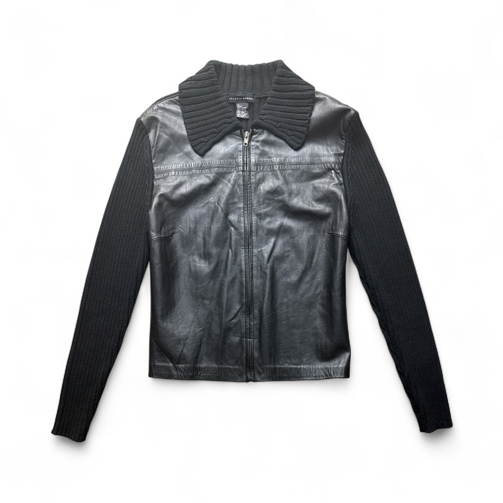 Maurice Sasson Black Leather & Knit Mixed Media Jacket Size L